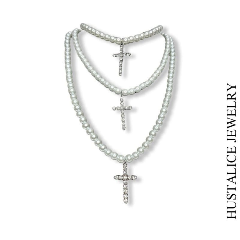 Pearl Cross Chain Necklace Stainless Steel - HUSTALICE