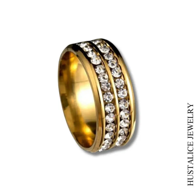 Bling Stainless Steel Ring Color Gold Diferent Sizes - HUSTALICE