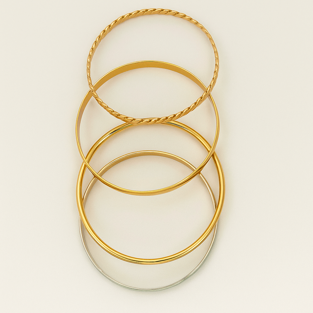 African Set of 4 Silver and Gold Bangle bracelet