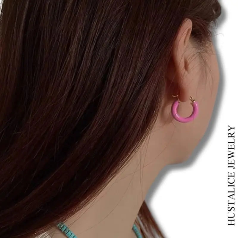 Pink Stainless Steel Earring Color Gold Mini Hoops - HUSTALICE