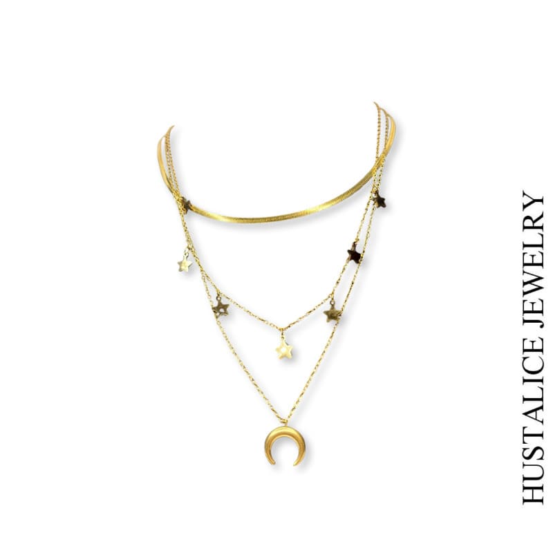 Moon Star Stainless Steel Necklace Color Gold - HUSTALICE