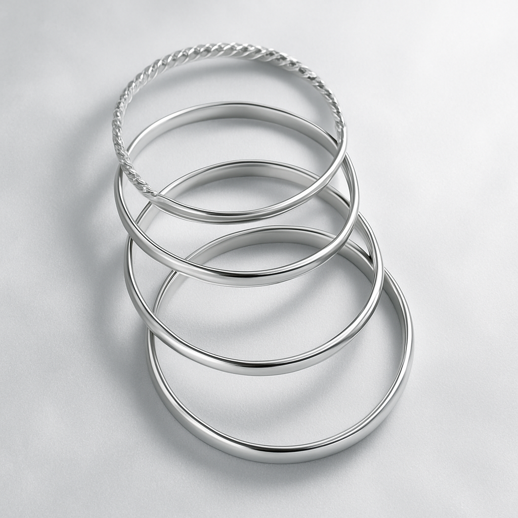African Set of 4 Silver and Gold Bangle bracelet
