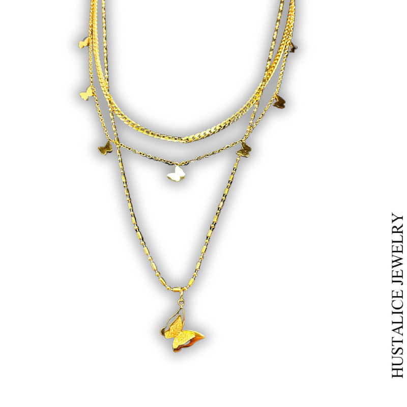 Jaqueline Butterflies Stainless Steel Necklace Color Gold - HUSTALICE