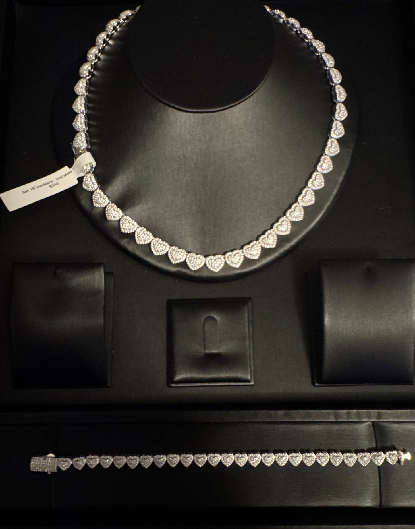 Heart Tennis Necklace & Bracelet Set 925 Sterling Silver Diamond Stones
