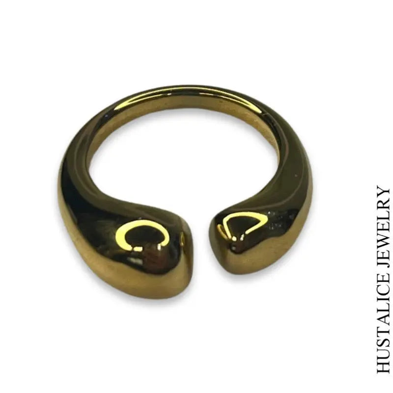 Biggie Stainless Steel Adjustable Ring Color Gold - HUSTALICE