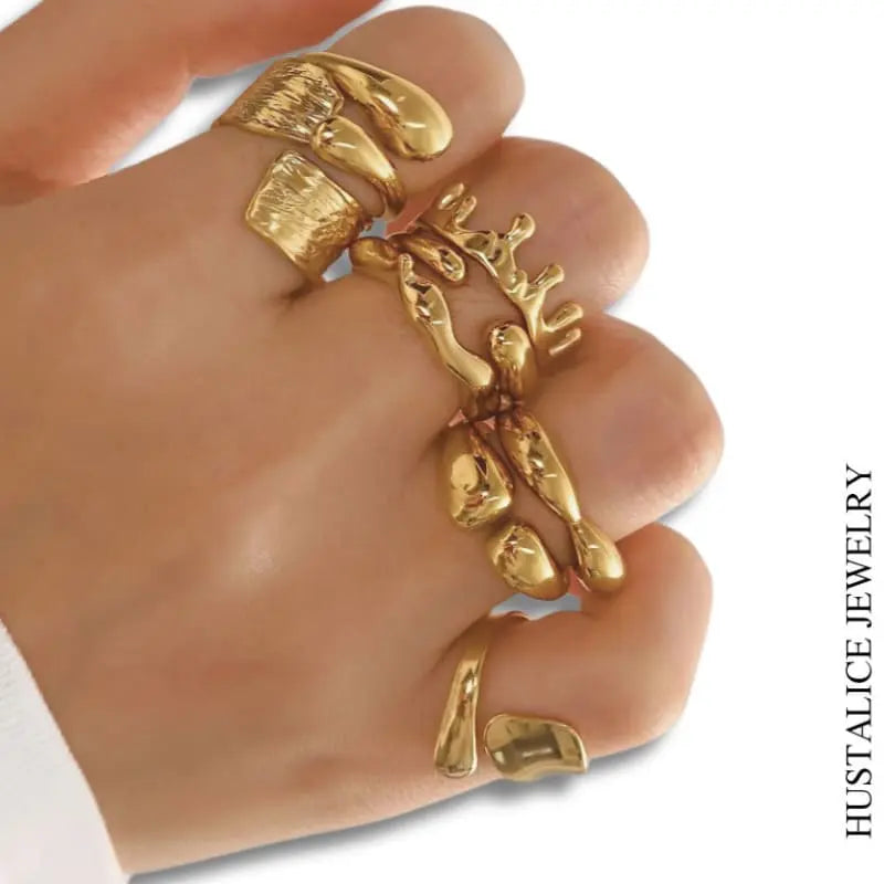 Splash Stainless Steel Adjustable Ring Color Gold - HUSTALICE