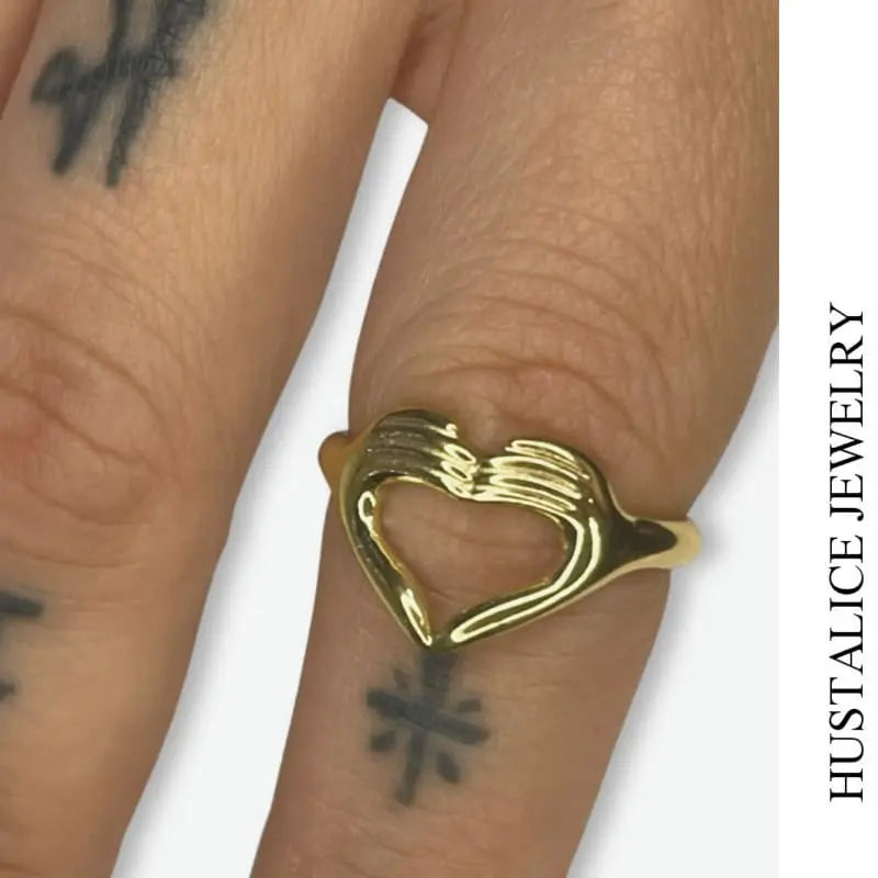 Special Heart Stainless Steel Adjustable Ring Color Gold - HUSTALICE