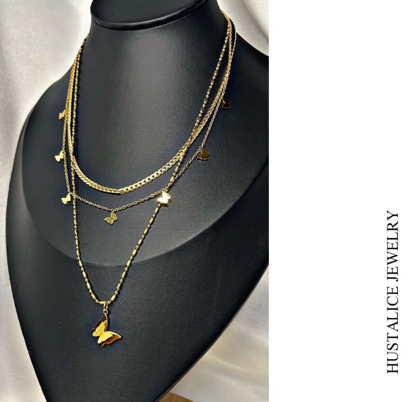 Jaqueline Butterflies Stainless Steel Necklace Color Gold - HUSTALICE