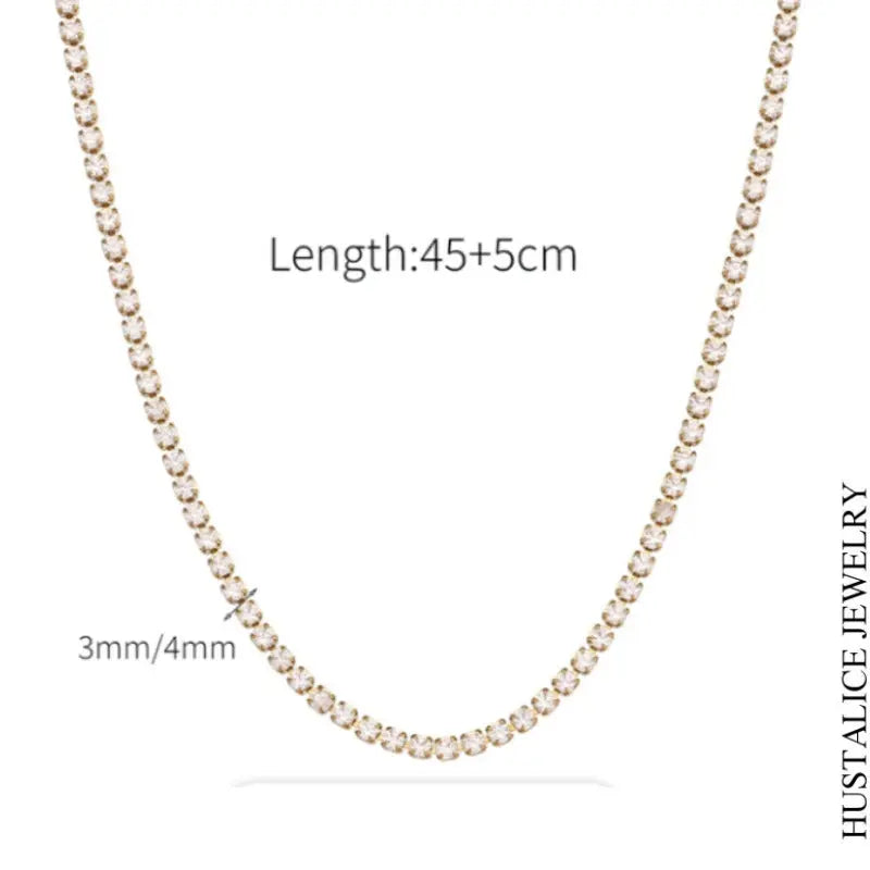 Waterproof Circonia Chain Stainless Steel Necklace Color Silver/Gold - HUSTALICE