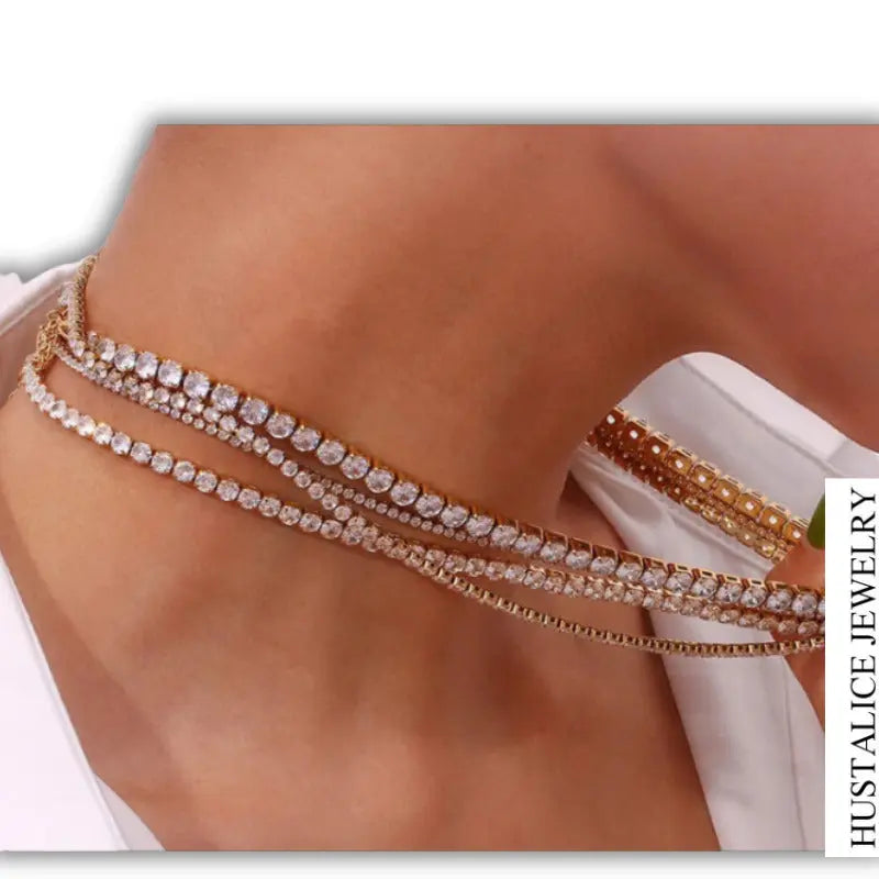 Waterproof Circonia Chain Stainless Steel Necklace Color Silver/Gold - HUSTALICE