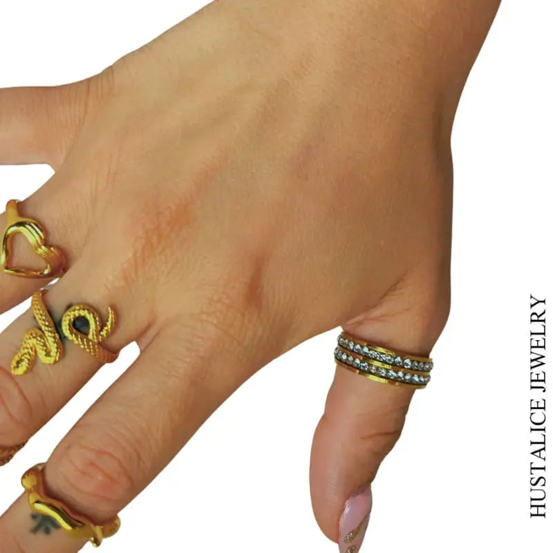 Bling Stainless Steel Ring Color Gold Diferent Sizes - HUSTALICE