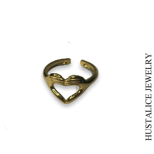 Special Heart Stainless Steel Adjustable Ring Color Gold - HUSTALICE 