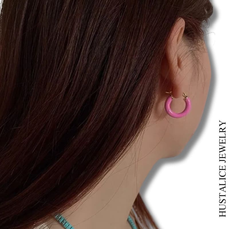 Pink Stainless Steel Earring Color Gold Mini Hoops - HUSTALICE 