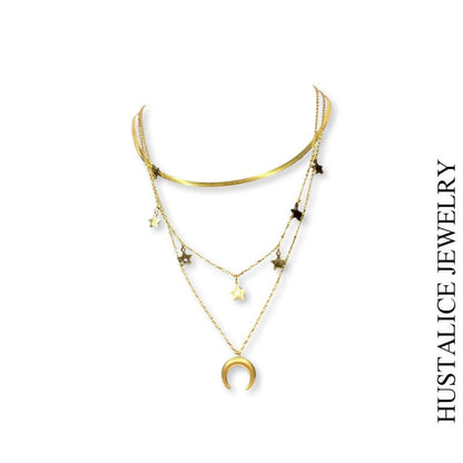 Moon Star Stainless Steel Necklace Color Gold - HUSTALICE 