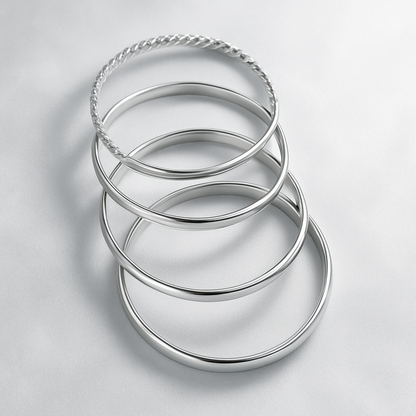 African Set of 4 Silver and Gold Bangle bracelet