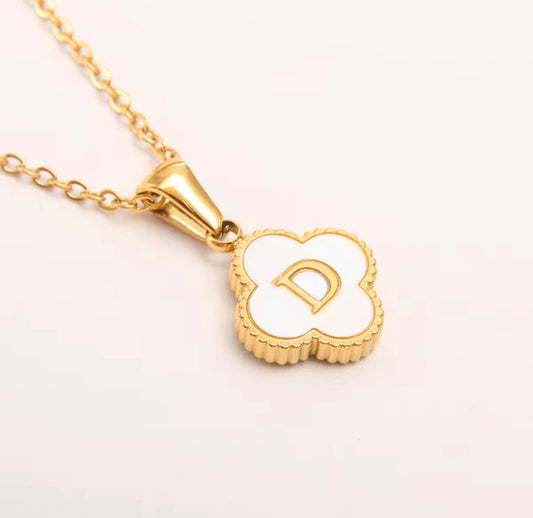 Lucky Clover Initial Letter Necklace | Gold Stainless Steel 18"