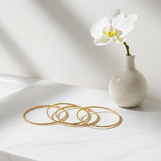 African Bangle Bracelet Set of 4 | Silver & Gold | Stackable Women's Jewelry